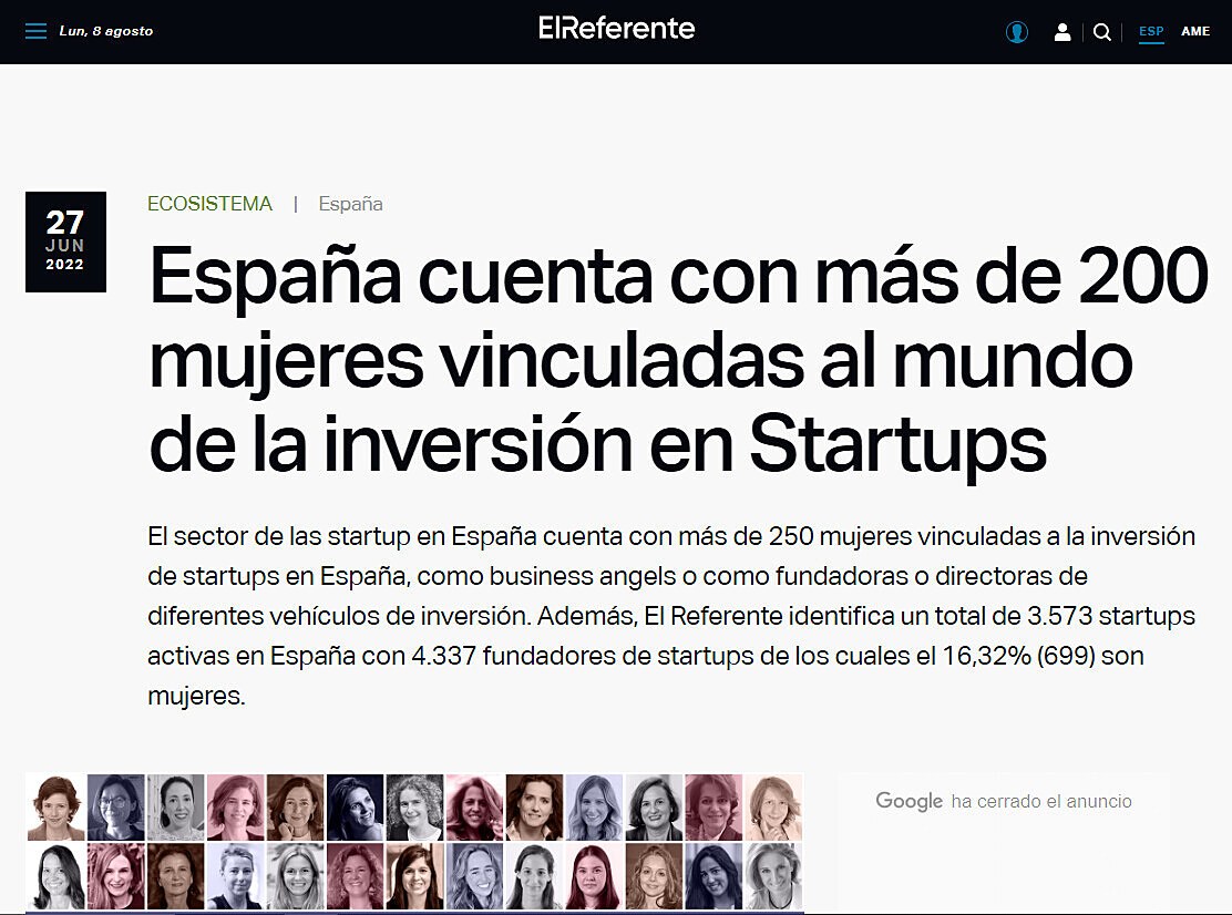 Espaa cuenta con ms de 200 mujeres vinculadas al mundo de la inversin en Startups